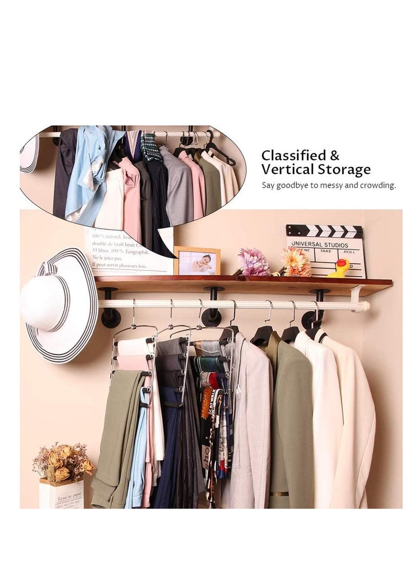 Pants Hangers 5 Layers Multi Trouser Hangers Space Saving Hangers Stainless Steel Non-Slip Foam Padded Swing Arm for Pants Trousers Jeans Scarves Skirts