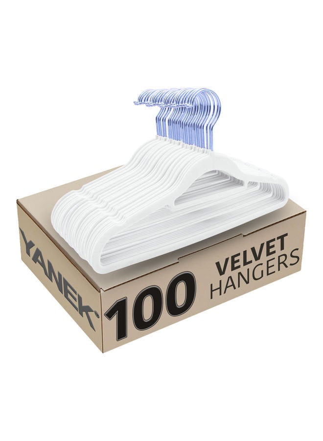 100-Piece Non-Slip Velvet Cloth Hanger Set White
