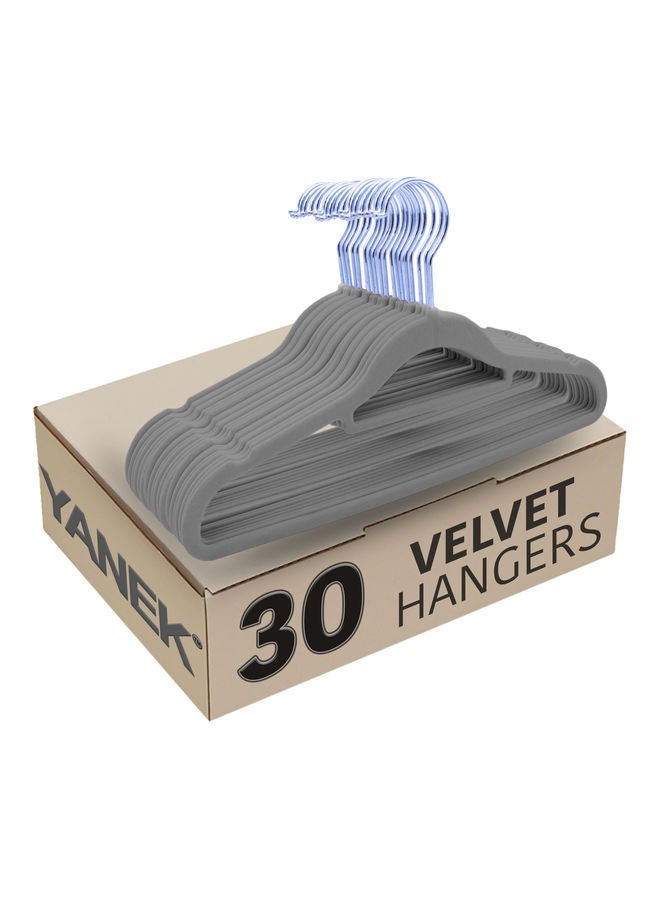 30-Piece Non-Slip Velvet Cloth Hanger Set Grey