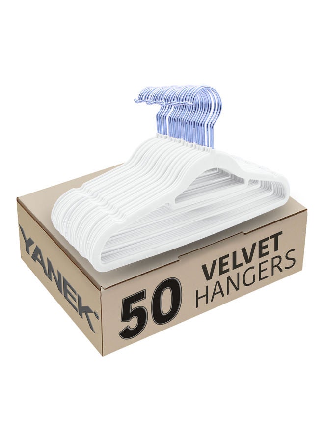 50-Piece Non-Slip Velvet Cloth Hanger Set White