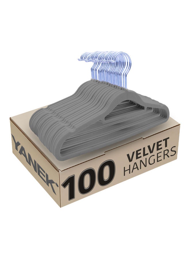 100-Piece Non-Slip Velvet Cloth Hanger Set Grey