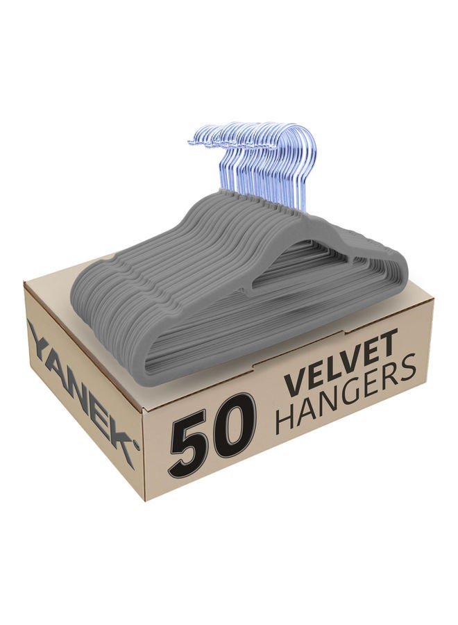 50-Piece Non-Slip Velvet Cloth Hanger Set Grey