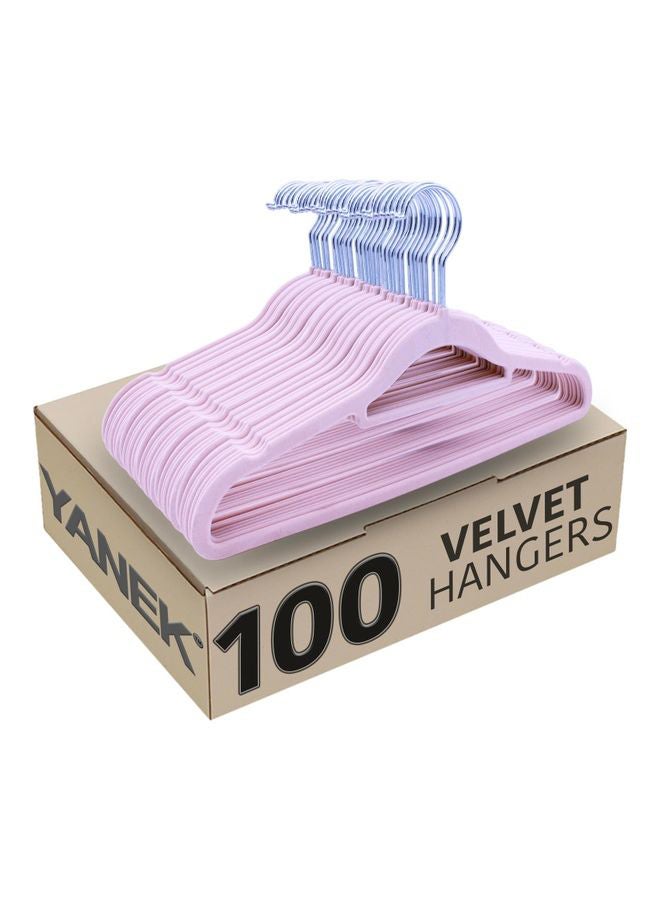 100-Piece Non-Slip Velvet Cloth Hanger Set Pink