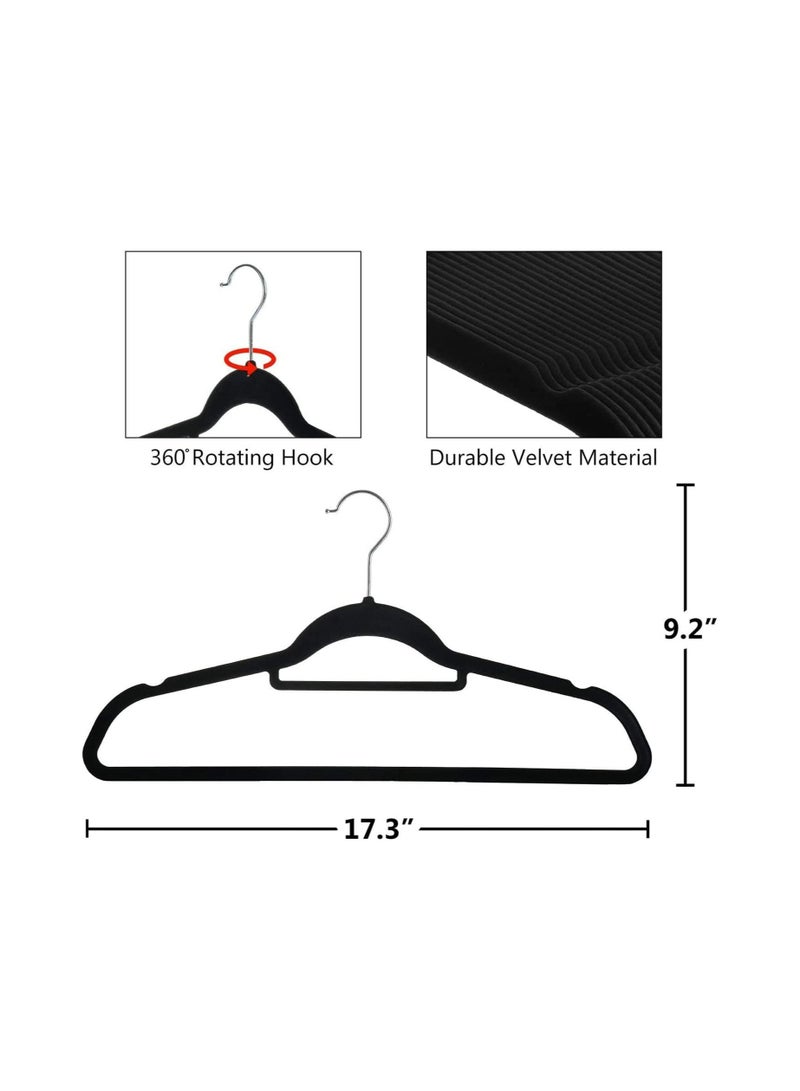 50 PCS Non Slip Velvet Hangers Suit Hangers Ultra Thin Space Saving 360 Degree Swivel Hook Clothes Hangers Hold Up to 10 lbs for Coats Jackets Pants Dress Cloth With Bar