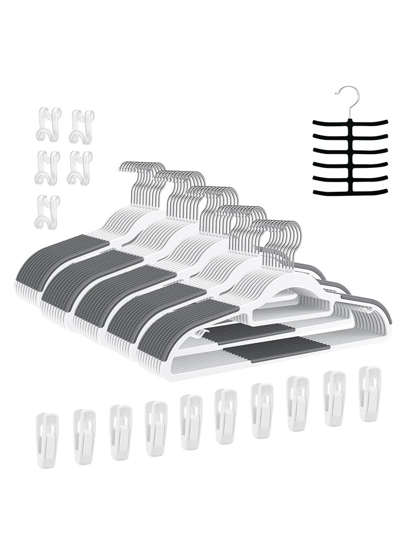 Clothes Hangers Heavy Duty Durable Standard Clothes Hanger Plastic Suit Coat Shirt Hangers 50 Pack Space Saving Clothes Hanger With Rubber Coating 16.5 Inches 50pcs Light Grey