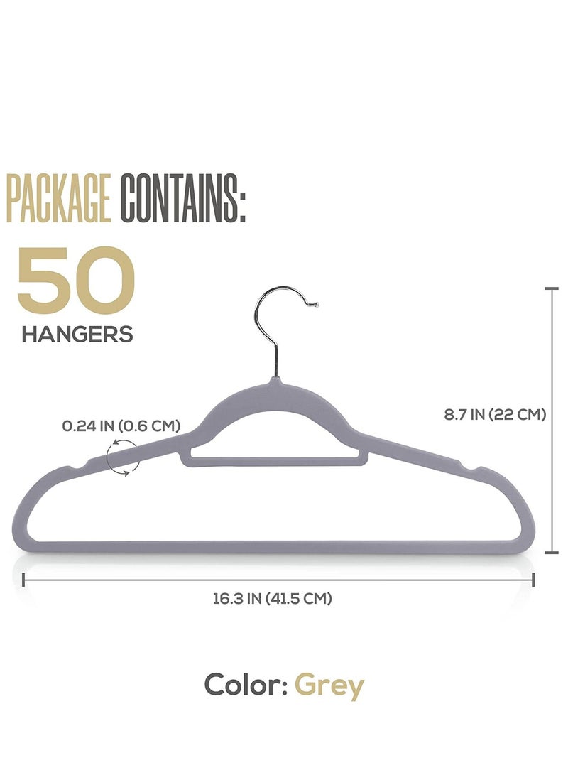 COOLBABY Premium Non Slip Velvet Hangers - Heavy Duty - Coat Suit Hangers (Grey, Pack of 50)