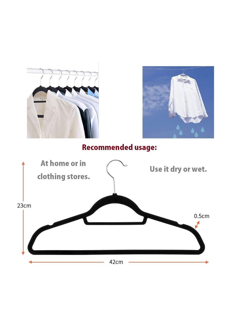 ABS Flocked Non-Slip Clothes Hanger, Non-Tracking Clothes Hanger, Household Clothes Hanger, Black, 50pcs