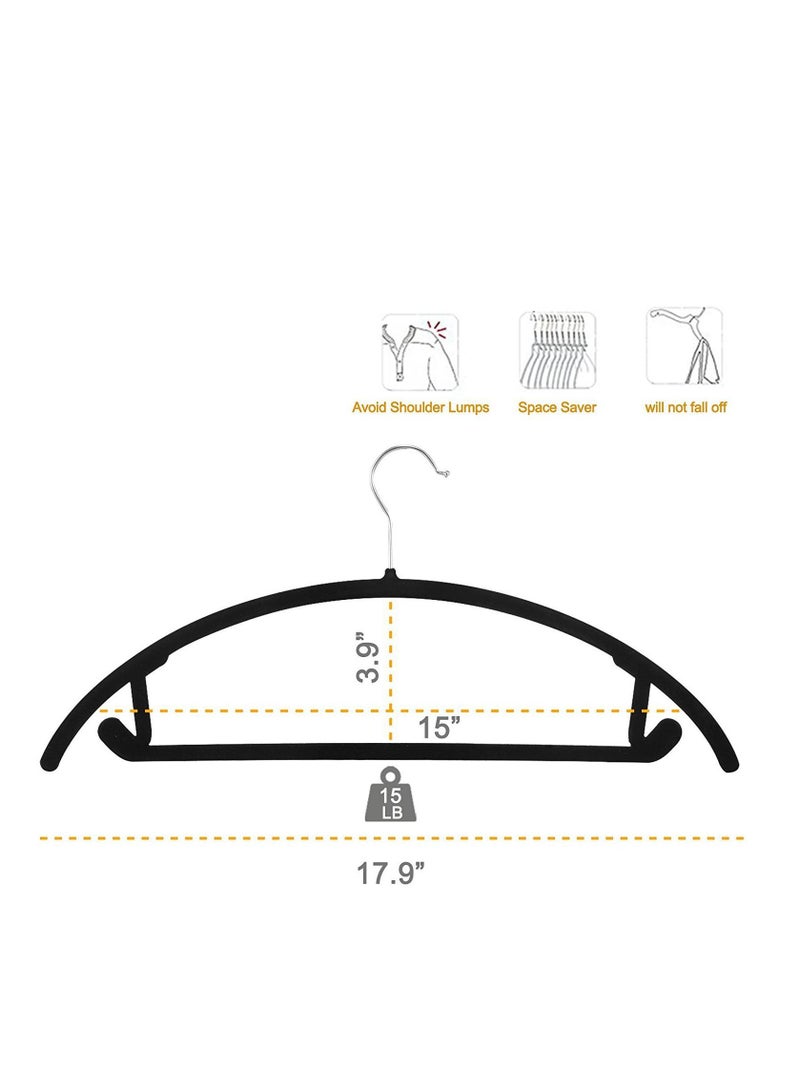 50pcs Half Round Flocked Coat Racks, Non-Slip Non-Tracking Hanger, Clothes Stretcher(Black)