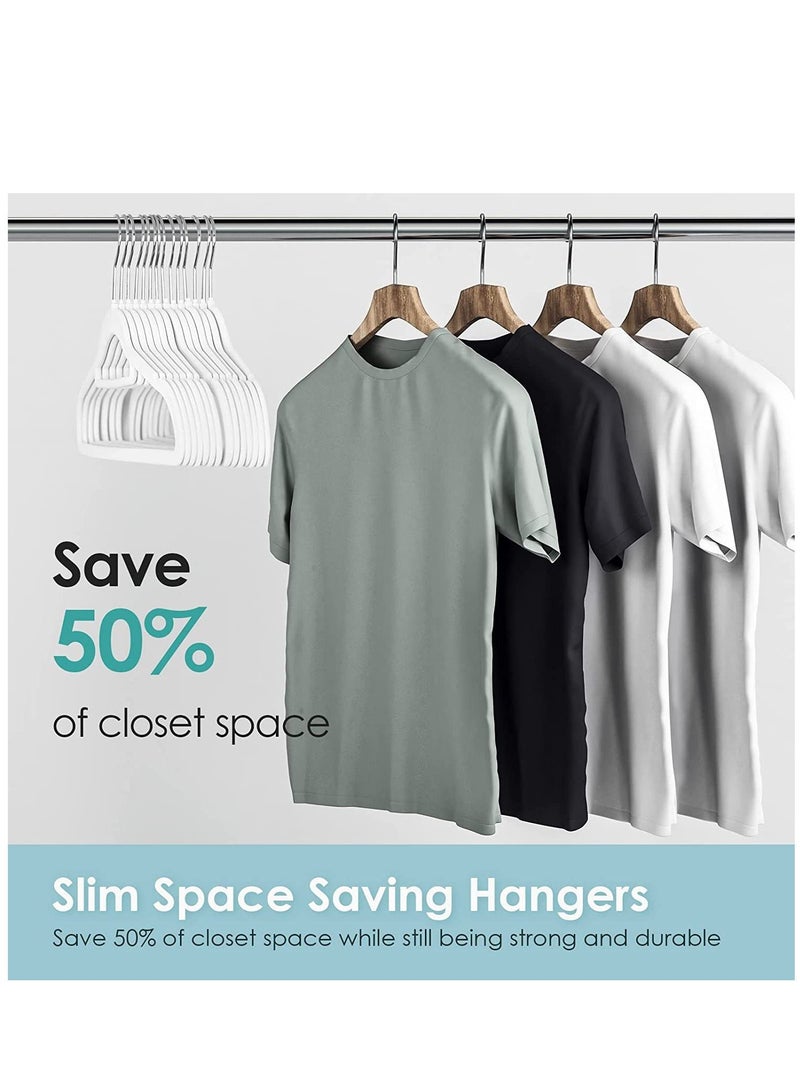 ABS Flocked Non-Slip Clothes Hanger, Non-Tracking Clothes Hanger, Household Clothes Hanger, White, 100pcs