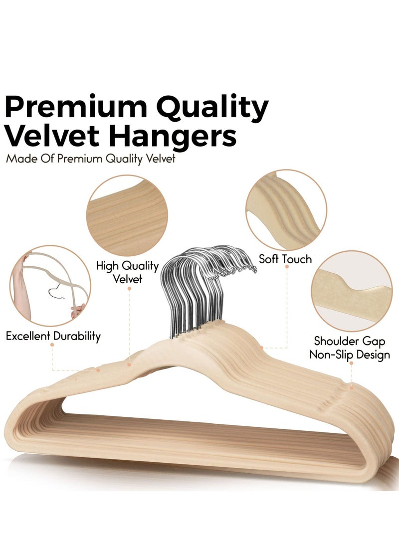 50 Pack of New Quality Velvet Hangers Ultra Thin Non-Slip Adult Felt Hangers Space Saving Wardrobe 360° Swivel Hook(Ivory)