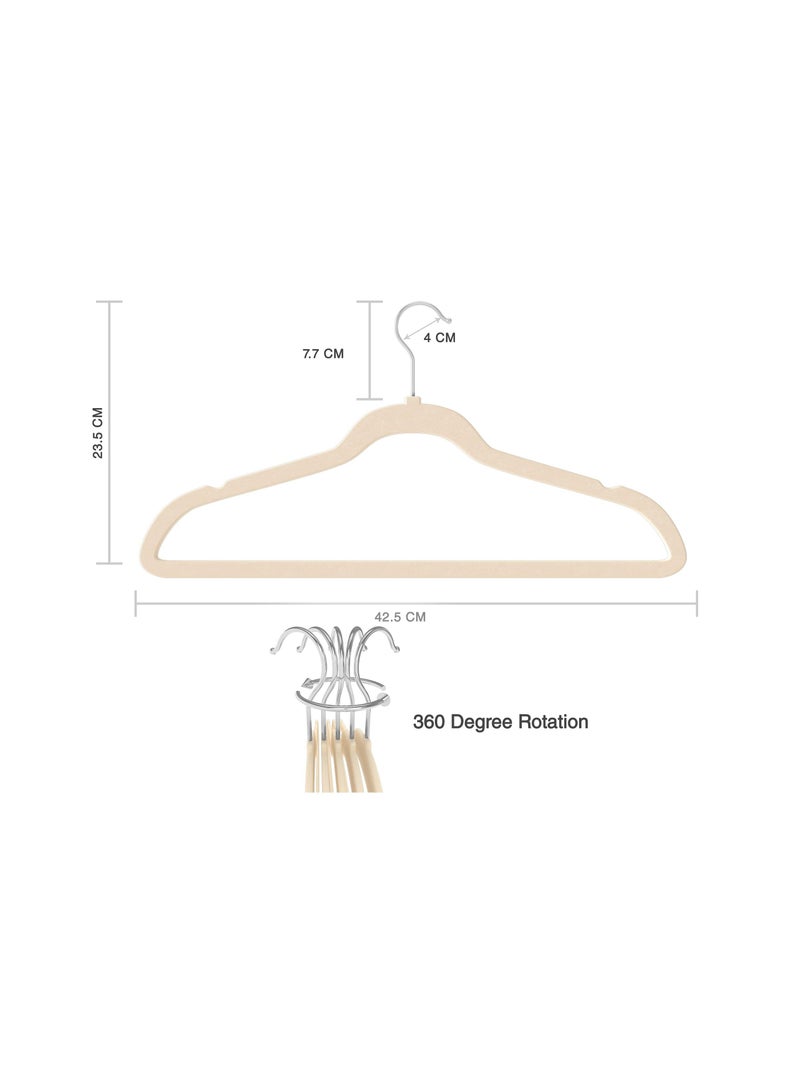 50 Pack of New Quality Velvet Hangers Ultra Thin Non-Slip Adult Felt Hangers Space Saving Wardrobe 360° Swivel Hook(Ivory)