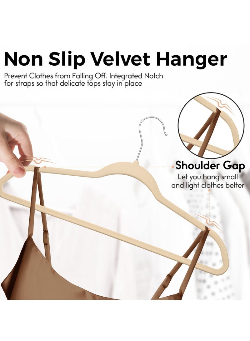 50 Pack of New Quality Velvet Hangers Ultra Thin Non-Slip Adult Felt Hangers Space Saving Wardrobe 360° Swivel Hook(Ivory)