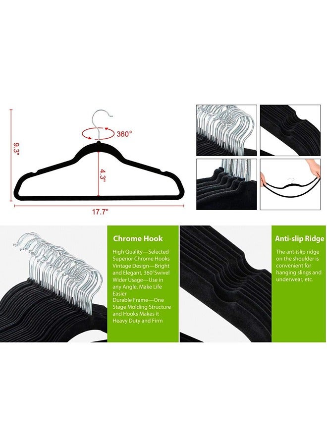 100-Piece Non-Slip Velvet 360 Degree Swivel Hangers Set Black