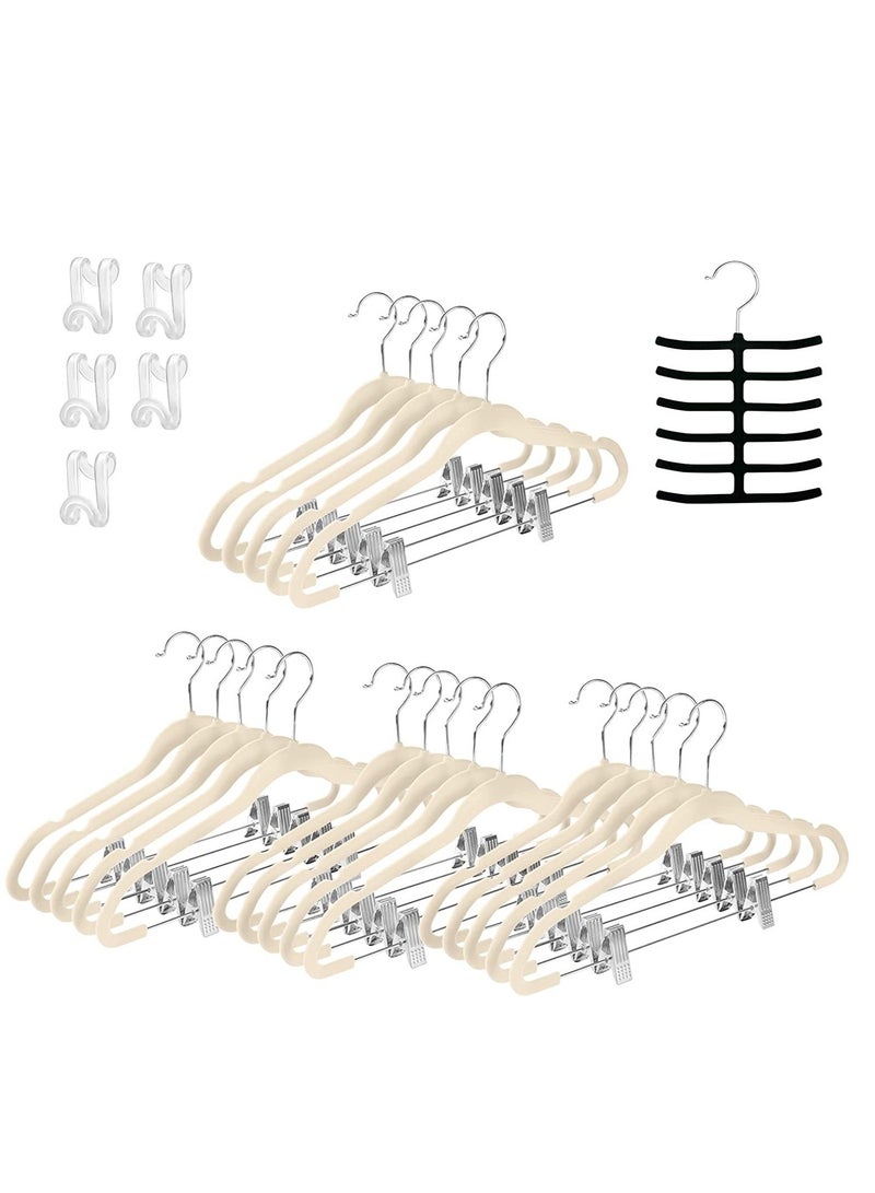 Tycom Non-Slip Velvet Hangers - Suit Hangers (20 Pack) Ultra Thin Space Saving 360 Degree Swivel Hook Clothes Hangers Hold Up-to 10 Lbs, for Coats, Jackets, Pants, Dress Clothe- Metal CLip 20pcs Beige