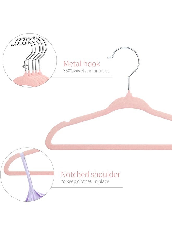 100-Piece Velvet Non-slip Suit Clothes Hangers,360° Rotating Hook Pink