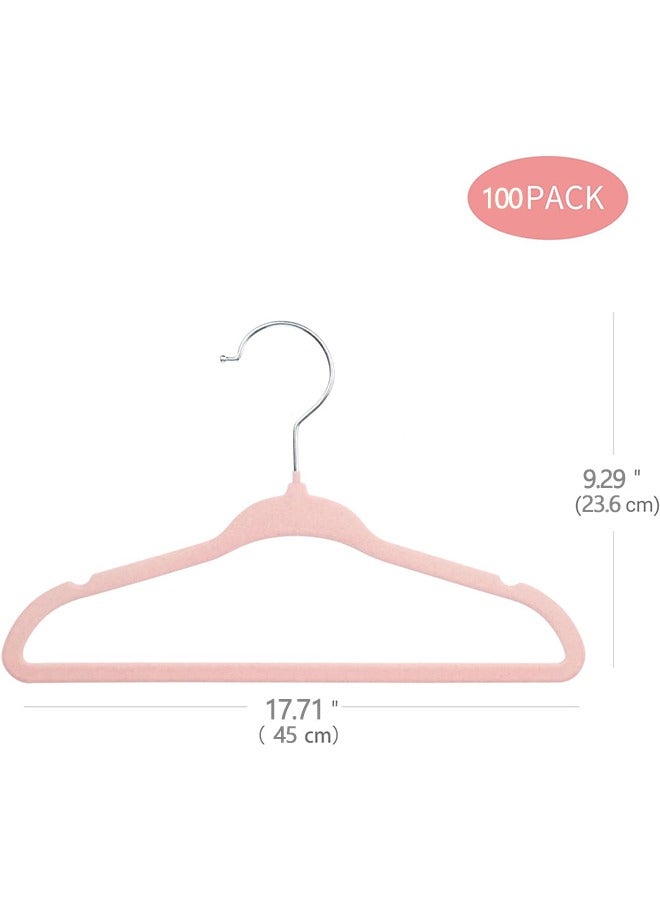 100-Piece Velvet Non-slip Suit Clothes Hangers,360° Rotating Hook Pink