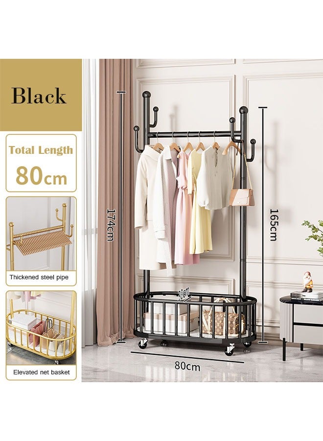 Clothing Rack Clothes Organizer Rack Floor Standing Clothes Rack with Wheels 4 Hooks and Storage Baskets for Home(Black)