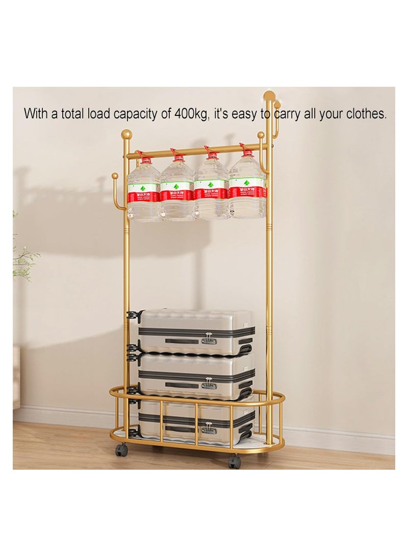 Clothing Rack Clothes Organizer Rack Floor Standing Clothes Rack with Wheels 4 Hooks and Storage Baskets for Home(White)