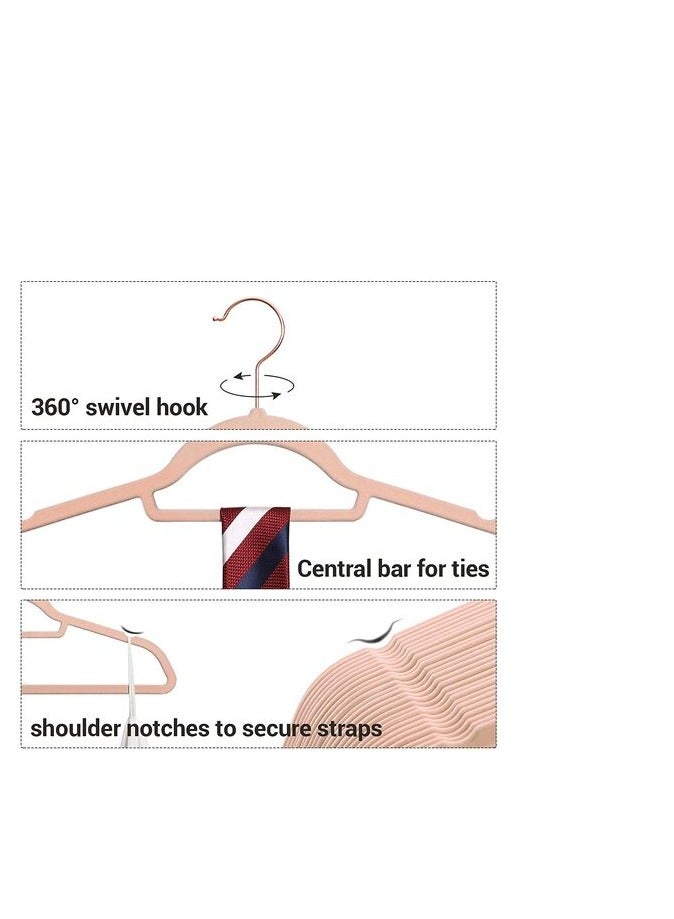Red Dot Gift50-Pack Rose-Pink Non-Slip Velvet Hangers 42cm/16.8In - With 360 Degree Rotatable Hook - Durable & Slim - Non Slip Hangers For Coat Hangers - Pant Hangers (Rose Pink, 50)