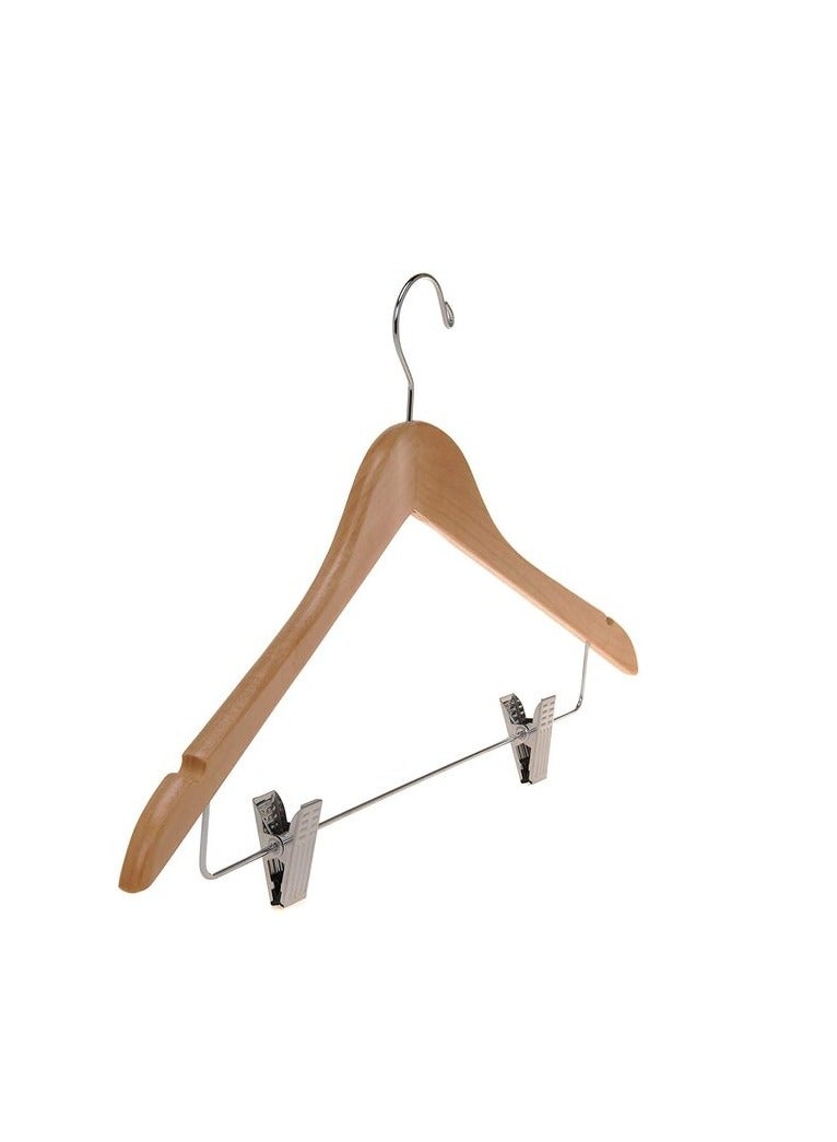 Red Dot Gift Wooden Skirt Hangers With Clips, 10-Pack Smooth Solid Wood Pants Hangers With Durable Adjustable Metal Clips, Swivel Hook, Coat, Jacket, Blouse Suit Hangers (10)