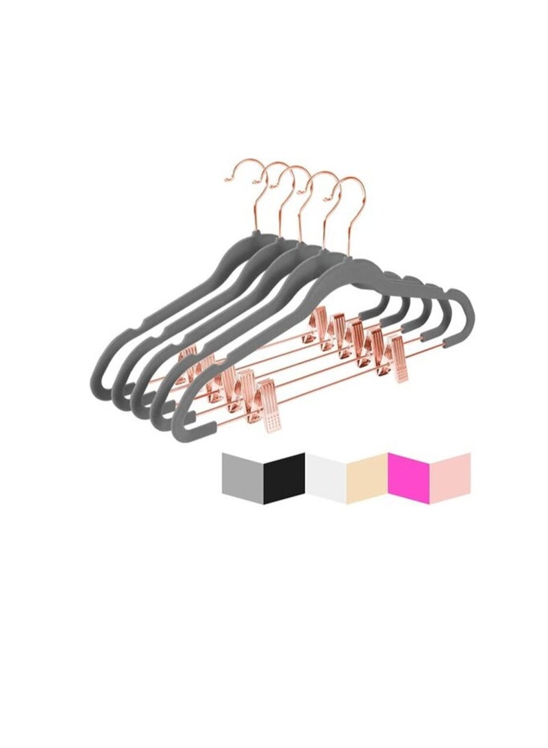 Red Dot Gift20-Pack Grey Non-Slip Velvet Hangers & Clip (Rose Golden) 42.5cm/16.8 Inch - 360 Degree Rotatable Hook - Durable & Slim - For Coat Hangers - Pant Hangers (Grey, 20)