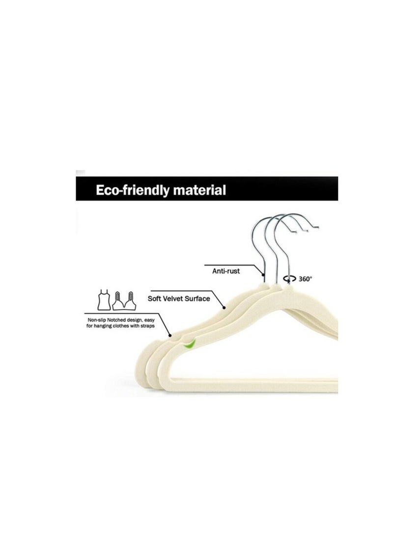 Red Dot Gift 100-Pack Kids Non-Slip Velvet Hangers - ( 35Cm / 14 Inch )Nursery Clothes Hangers, Toddler Hangers, 360 Chrome Swivel Hook (Beige, 100)