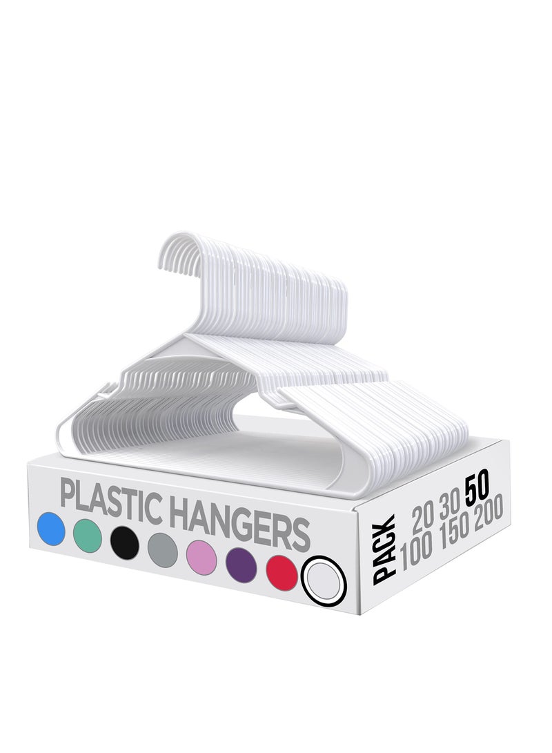 Hanger Pack of 50 Plastic Hangers Space Saving Durable Hangers with Shoulder Recesses White