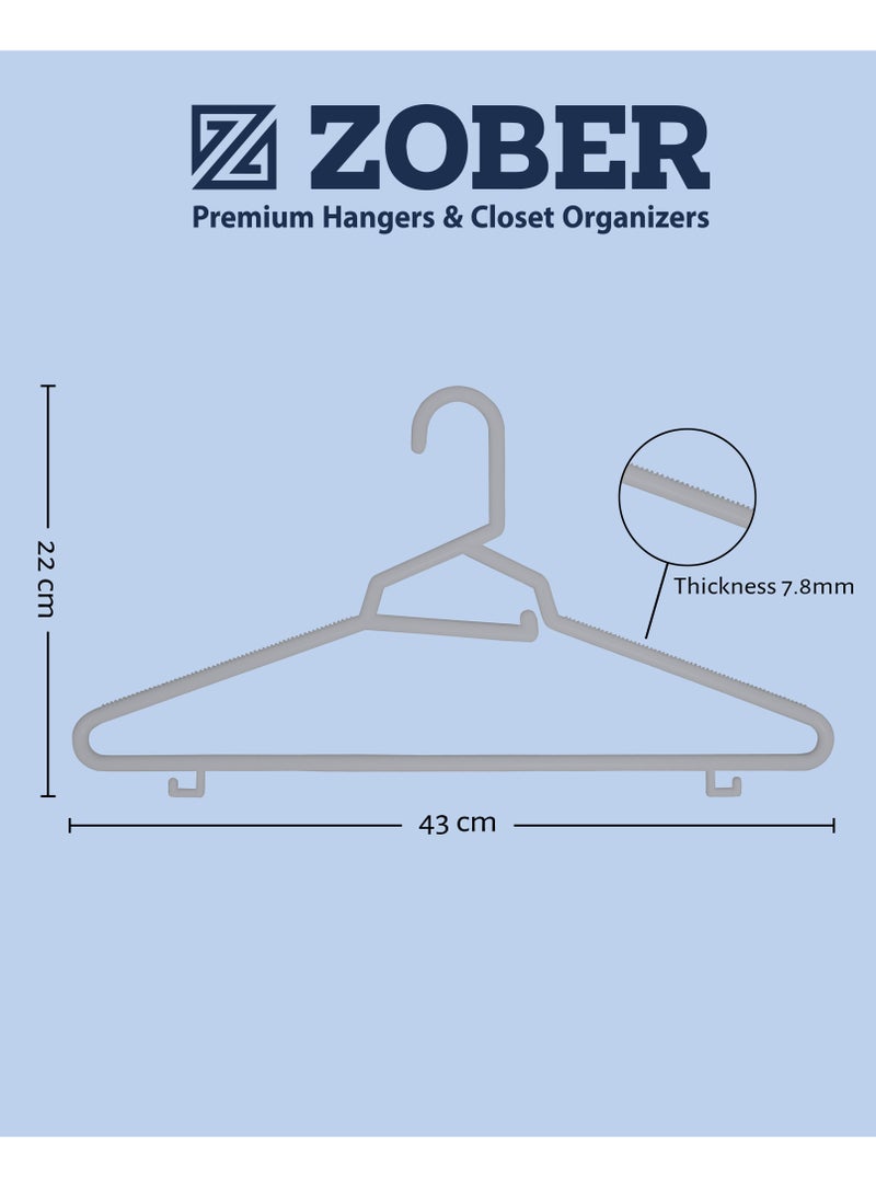 ZOBER Heavy Plastic Hangers with Strap Hooks, Non slip, Durable & Slim, Light-Weight | Clothes Hangers For Coats, Jackets & Pants, Shirts, Dresses | Hangs upto 10lbs (GREY, 100 PACK)