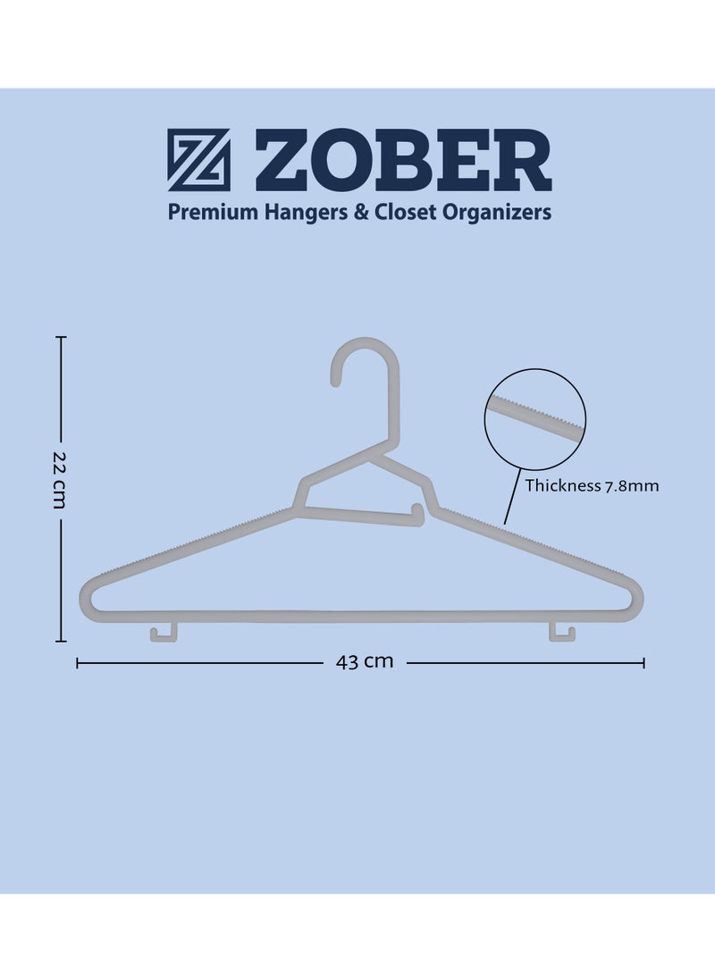 ZOBER Heavy Plastic Hangers with Strap Hooks, Non slip, Durable & Slim, Light-Weight | Clothes Hangers For Coats, Jackets & Pants, Shirts, Dresses | Hangs upto 10lbs (GREY, 30 PACK)