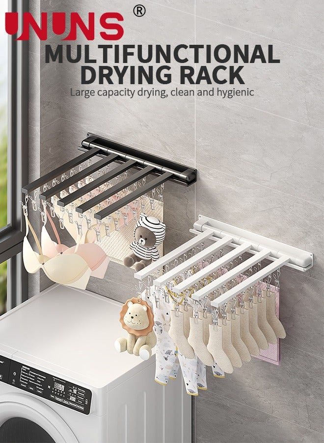 Wall Mounted Clothes Hanger,Foldable Clothes Drying Rack With 5 Holder And 40 clips,Laundry Drying Rack,Retractable Collapsible Drying Rack Clothing,Black