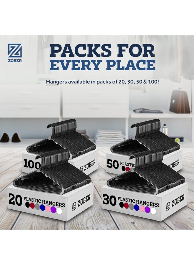 Zober Plastic Hangers 100 Pack - Black Plastic Hangers - Space Saving Clothes Hangers for Shirts, Pants & for Everyday Use - Clothing Hangers with Hooks