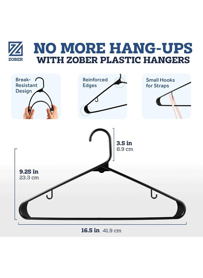 Zober Plastic Hangers 100 Pack - Black Plastic Hangers - Space Saving Clothes Hangers for Shirts, Pants & for Everyday Use - Clothing Hangers with Hooks