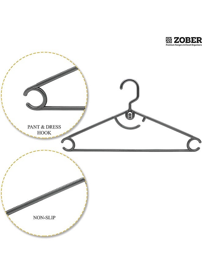 ZOBER Standard White Plastic Hangers | Pack of 50 | With Strap Hooks, Durable & Slim, Light-Weight | For Shirts, Pants, Dresses | Hangs upto 5.5 lbs