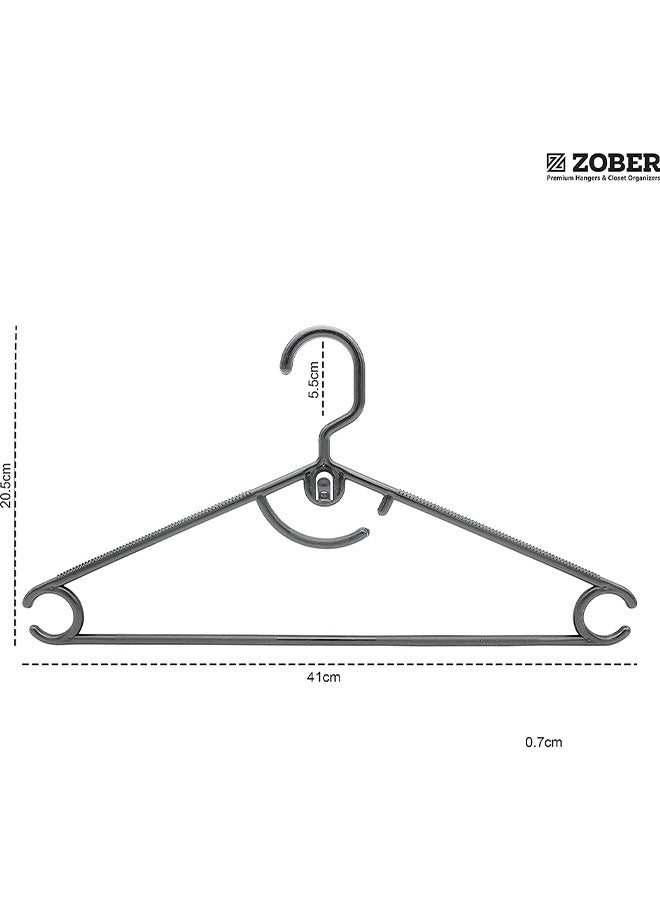 ZOBER Standard White Plastic Hangers | Pack of 50 | With Strap Hooks, Durable & Slim, Light-Weight | For Shirts, Pants, Dresses | Hangs upto 5.5 lbs