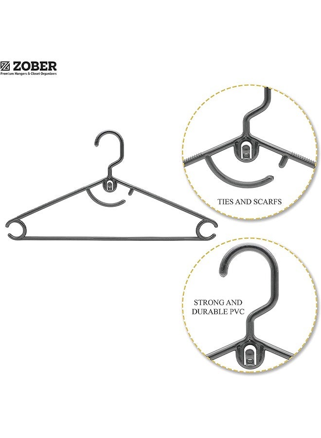 ZOBER Standard White Plastic Hangers | Pack of 50 | With Strap Hooks, Durable & Slim, Light-Weight | For Shirts, Pants, Dresses | Hangs upto 5.5 lbs