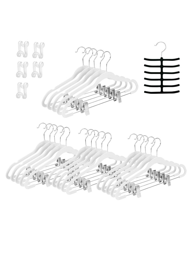 Non-Slip Velvet Hangers - Suit Hangers (20 Pack) Ultra Thin Space Saving 360 Degree Swivel Hook Clothes Hangers Hold Up-to 10 Lbs, for Coats, Jackets, Pants, Dress Clothe- Metal CLip 20pcs White