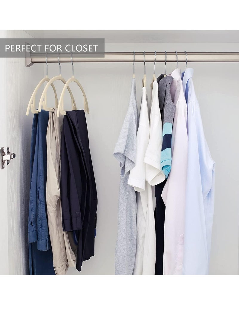 Non-Slip Velvet Hangers - Suit Hangers (50 Pack) Ultra Thin Space Saving 360 Degree Swivel Hook Clothes Hangers Hold Up-to 10 Lbs, for Coats, Jackets, Pants, Dress Clothe- Curved 50pcs Beige