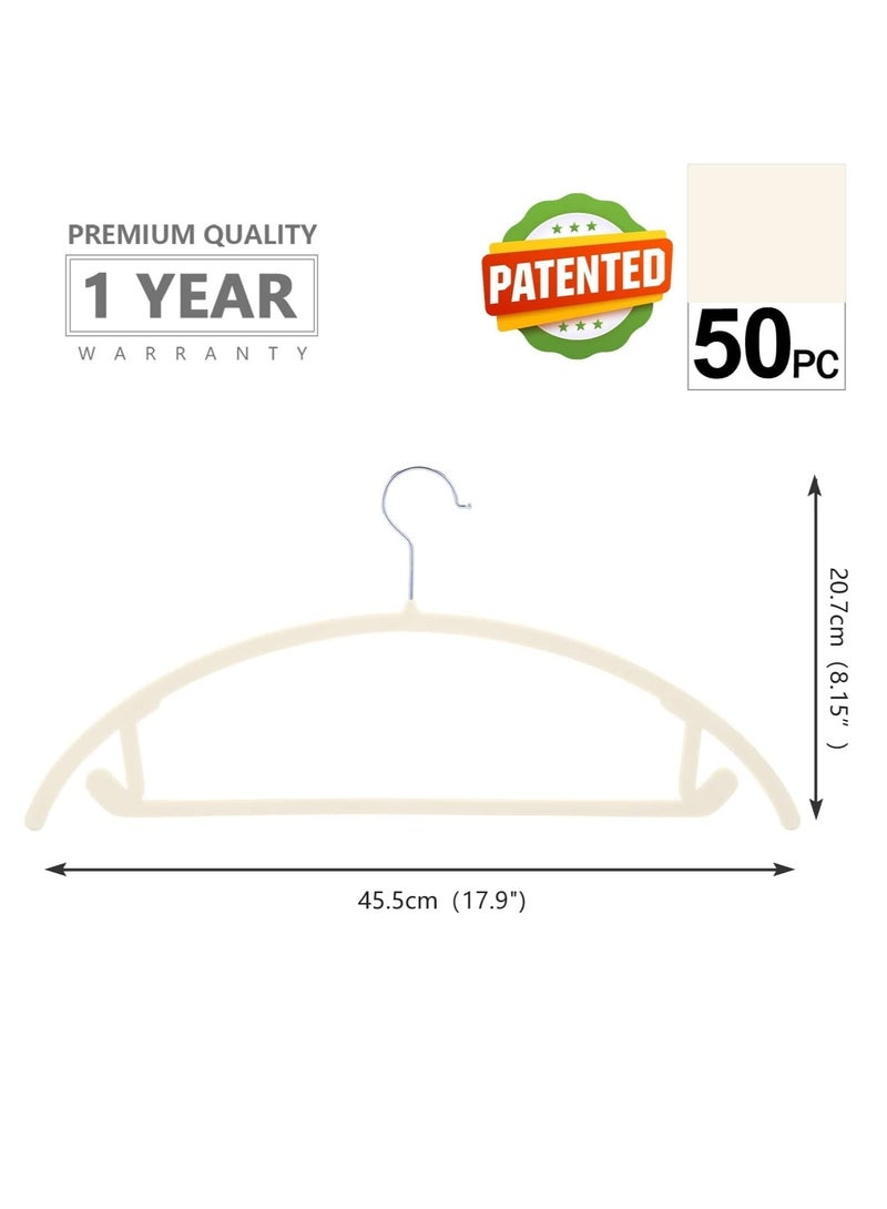 Non-Slip Velvet Hangers - Suit Hangers (50 Pack) Ultra Thin Space Saving 360 Degree Swivel Hook Clothes Hangers Hold Up-to 10 Lbs, for Coats, Jackets, Pants, Dress Clothe- Curved 50pcs Beige