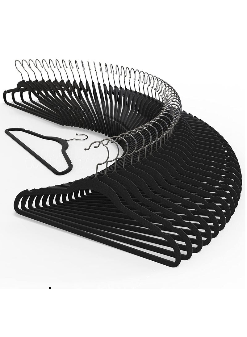 Clothes Hangers (50 Pack) Velvet - Ultra Thin Space Saving Coats Clothes Hangers Non-Slip Suit Hangers with 360 Degree Swivel Hook Hold Up-to 5KG for Jackets, Pants, Dress- 50p Black