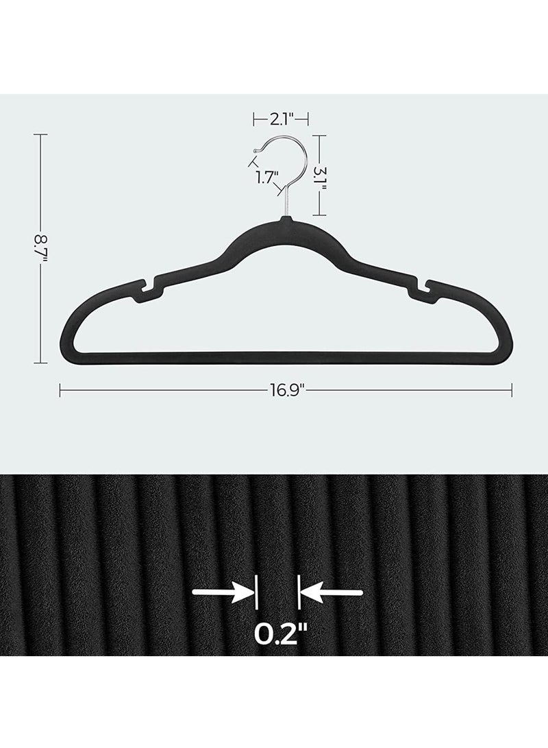 Clothes Hangers (50 Pack) Velvet - Ultra Thin Space Saving Coats Clothes Hangers Non-Slip Suit Hangers with 360 Degree Swivel Hook Hold Up-to 5KG for Jackets, Pants, Dress- 50p Black