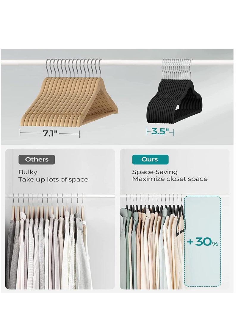 Clothes Hangers (50 Pack) Velvet - Ultra Thin Space Saving Coats Clothes Hangers Non-Slip Suit Hangers with 360 Degree Swivel Hook Hold Up-to 5KG for Jackets, Pants, Dress- 50p Black