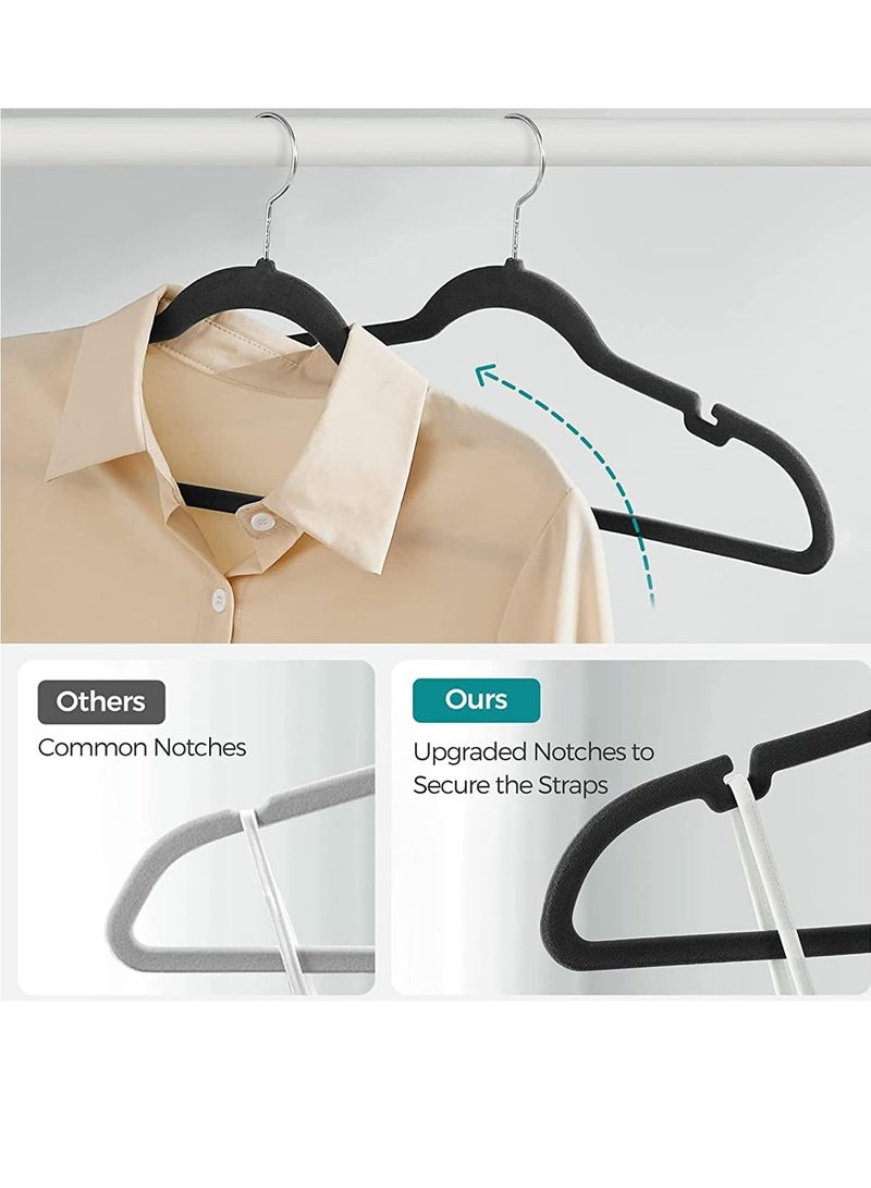 Clothes Hangers (50 Pack) Velvet - Ultra Thin Space Saving Coats Clothes Hangers Non-Slip Suit Hangers with 360 Degree Swivel Hook Hold Up-to 5KG for Jackets, Pants, Dress- 50p Black