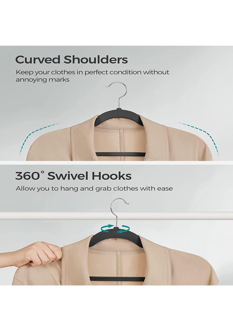 Clothes Hangers (50 Pack) Velvet - Ultra Thin Space Saving Coats Clothes Hangers Non-Slip Suit Hangers with 360 Degree Swivel Hook Hold Up-to 5KG for Jackets, Pants, Dress- 50p Black