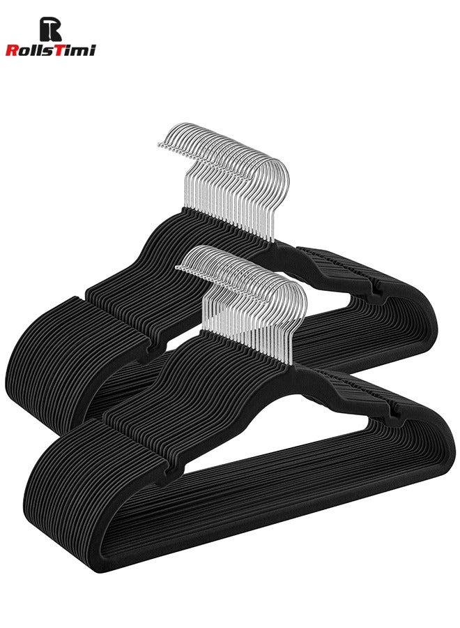 100-Piece Non-Slip Velvet Cloth Hanger Set Black