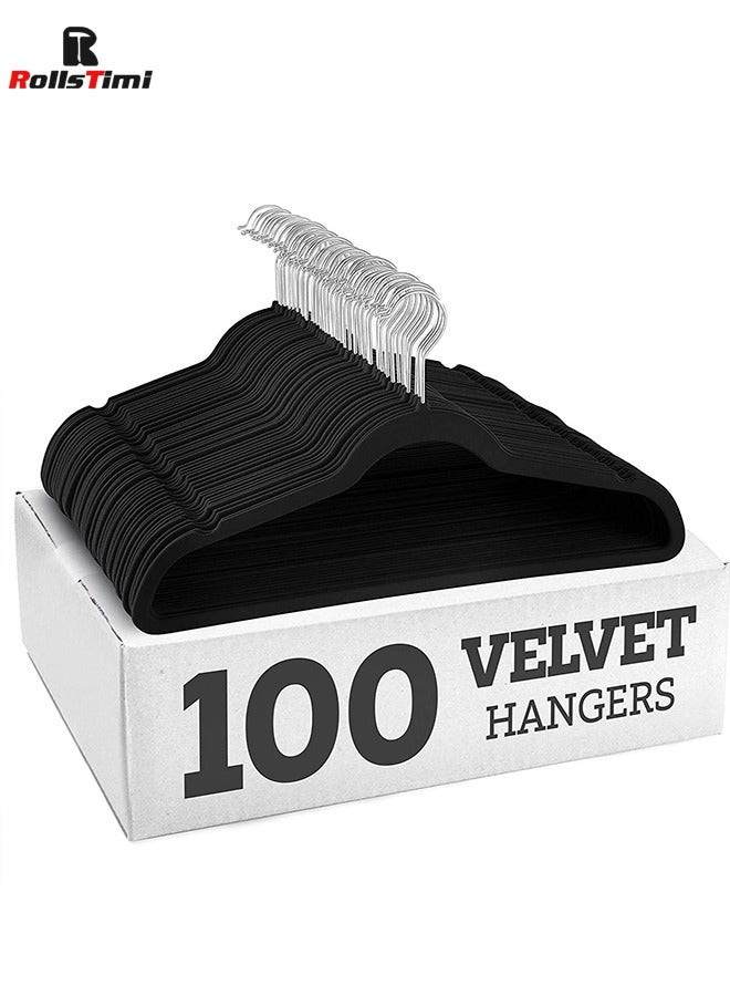 100-Piece Non-Slip Velvet Cloth Hanger Set Black