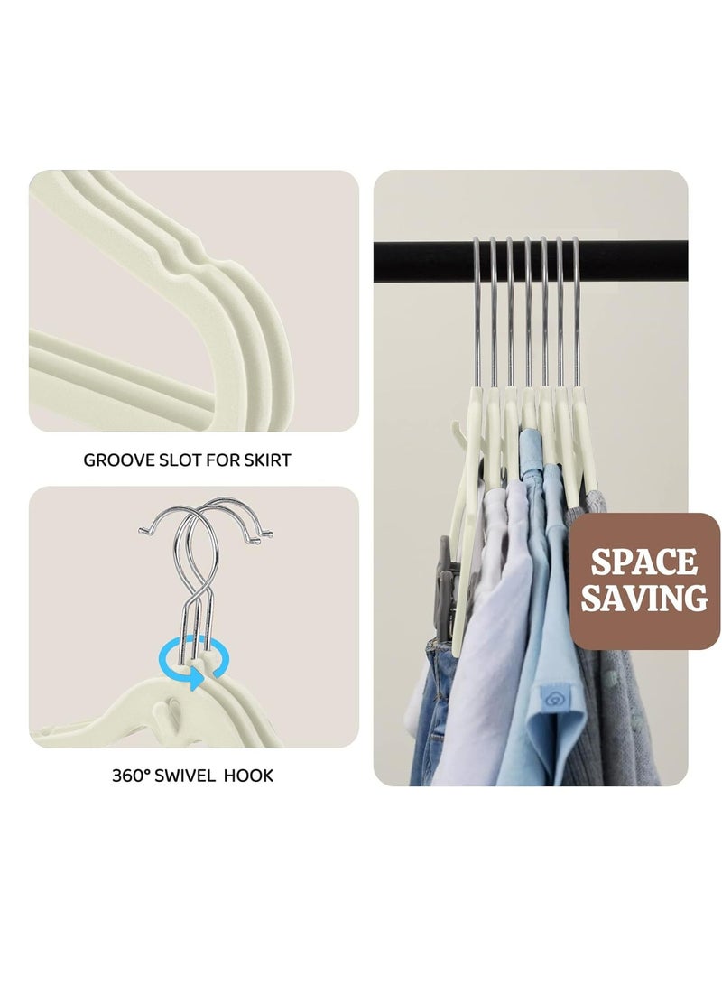 Kids Velvet Clothes Hangers (50 Pack) Velvet - Ultra Thin Space Saving Coats Clothes Hangers Non-Slip Suit Hangers with 360 Degree Swivel Hook Hold Up-to 5KG for Jackets, Pants, Dress- 50p Beige