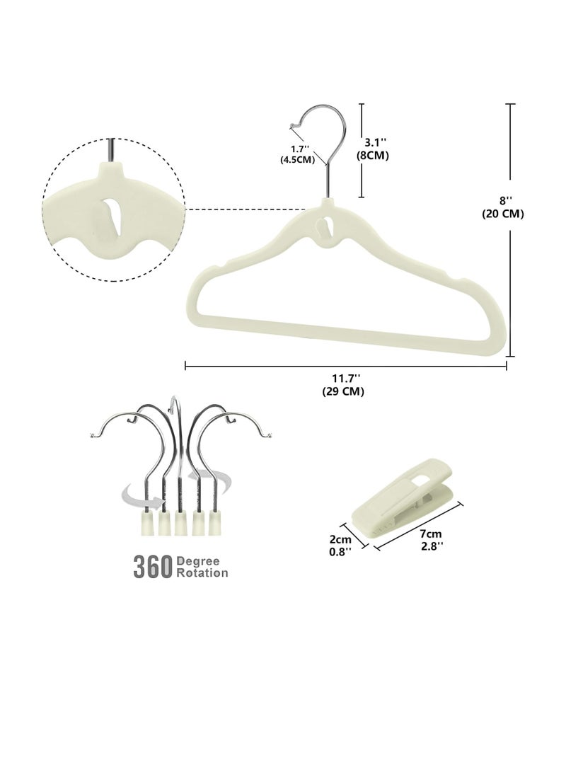 Kids Velvet Clothes Hangers (50 Pack) Velvet - Ultra Thin Space Saving Coats Clothes Hangers Non-Slip Suit Hangers with 360 Degree Swivel Hook Hold Up-to 5KG for Jackets, Pants, Dress- 50p Beige