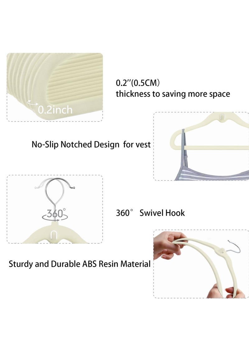 Kids Velvet Clothes Hangers (50 Pack) Velvet - Ultra Thin Space Saving Coats Clothes Hangers Non-Slip Suit Hangers with 360 Degree Swivel Hook Hold Up-to 5KG for Jackets, Pants, Dress- 50p Beige