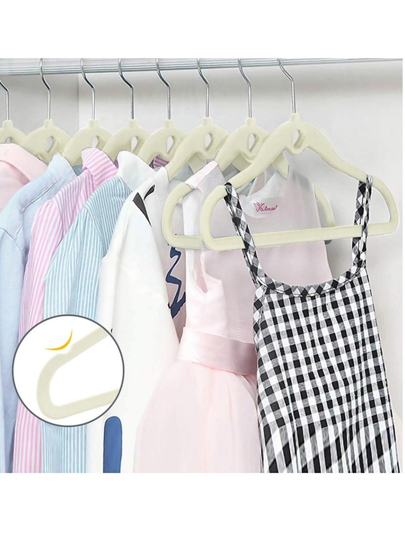 Kids Velvet Clothes Hangers (50 Pack) Velvet - Ultra Thin Space Saving Coats Clothes Hangers Non-Slip Suit Hangers with 360 Degree Swivel Hook Hold Up-to 5KG for Jackets, Pants, Dress- 50p Beige