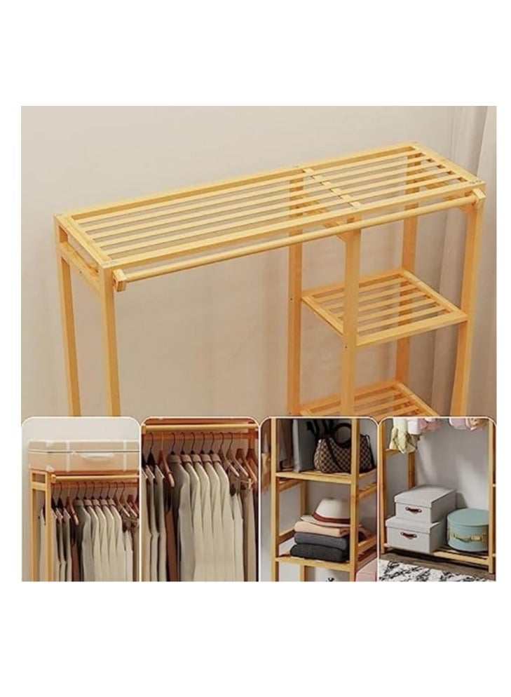 COOLBABY Bamboo Open Wardrobe Coat Rack Wooden Clothes Rod Hanger, Freestanding Wardrobe Storage Rack for Clothes and Shoes